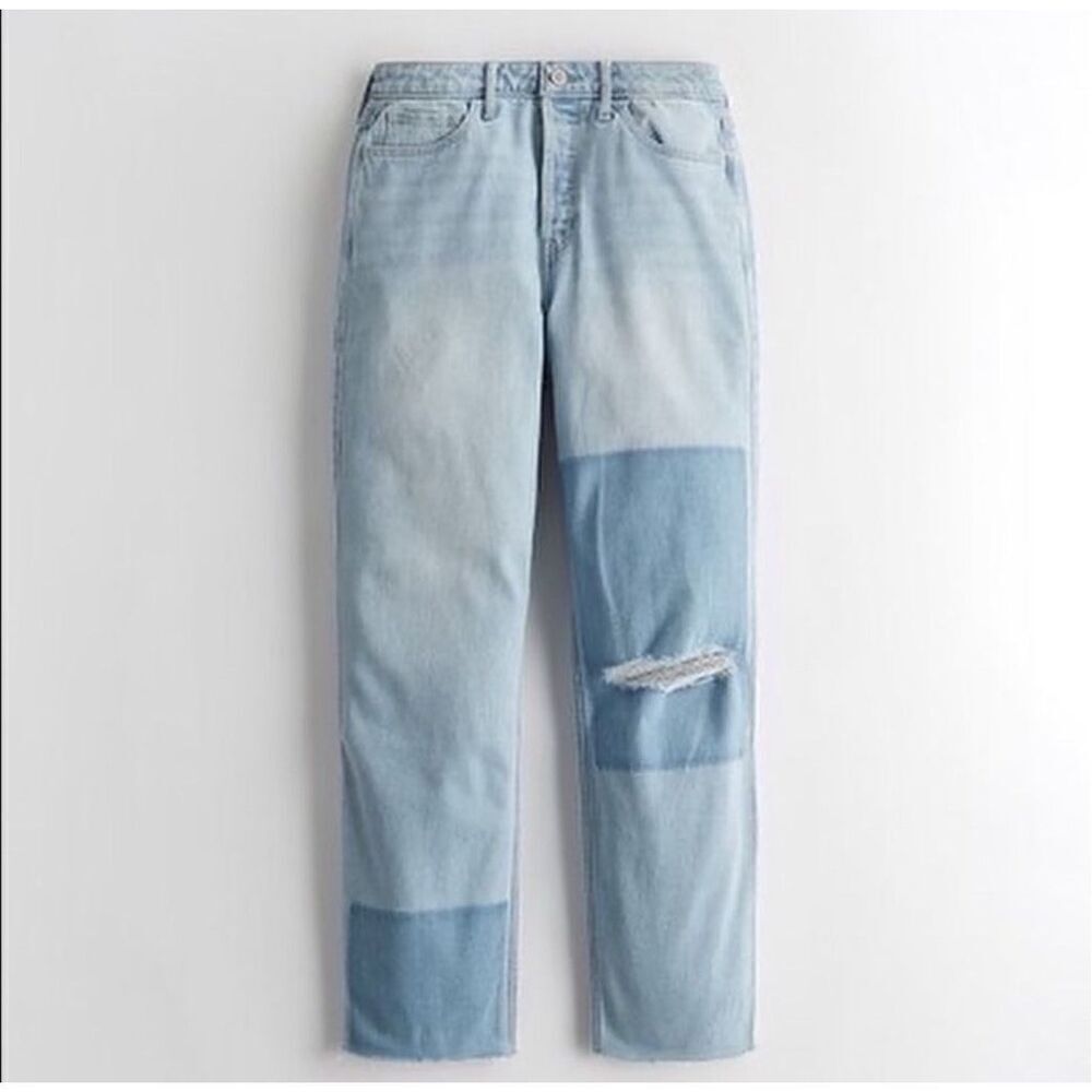 Hollister Ultra High Rise Patchwork Distressed Vintage Straight Jeans W29 L29
